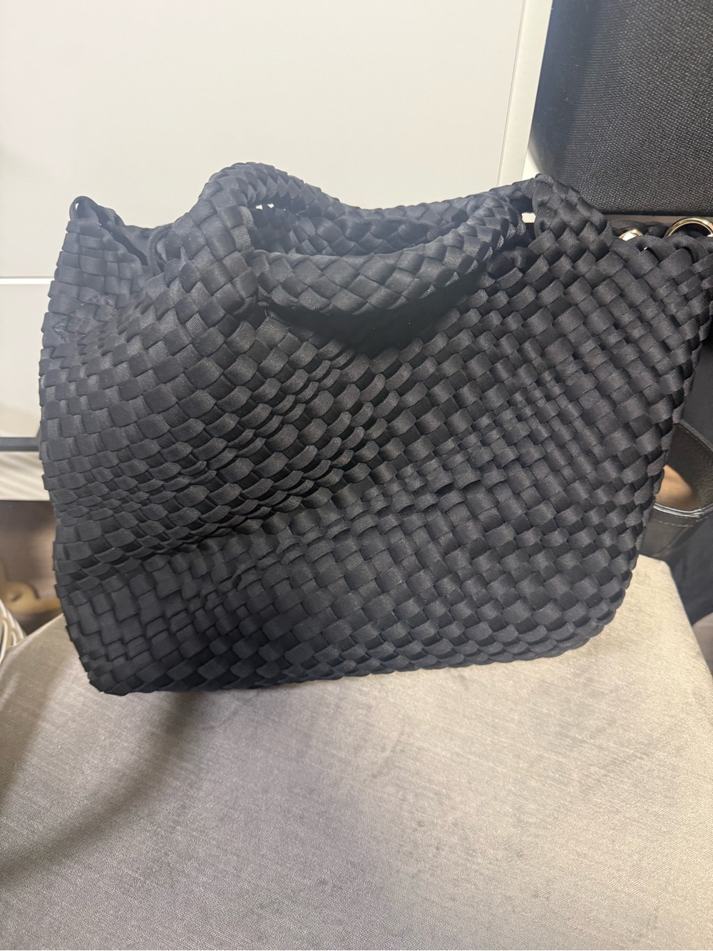 Woven Satchel Tote Bag in Black